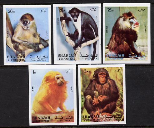 Sharjah 1972 Monkeys imperf set of 5 unmounted mint (Mi 1012-16B) , stamps on animals    apes