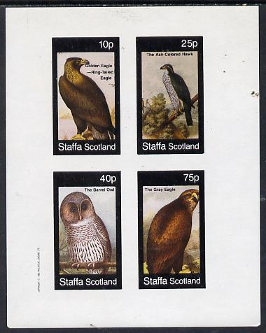 Staffa 1982 Birds of Prey #08 (Golden & Grey Eagles, Hawk & Owl) imperf  set of 4 values (10p to 75p) unmounted mint, stamps on , stamps on  stamps on birds, stamps on  stamps on birds of prey, stamps on  stamps on owls