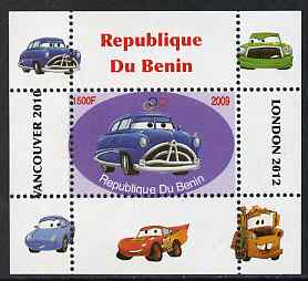 Benin 2009 Disney's Lightning McQueen & Olympics #03 individual perf deluxe sheet unmounted mint. Note this item is privately produced and is offered purely on its thematic appeal, stamps on films, stamps on cinema, stamps on movies, stamps on cars, stamps on olympics, stamps on disney, stamps on cartoons