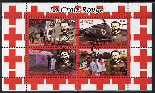 Congo 2009 Red Cross perf sheetlet containing 4 values cto used , stamps on red cross, stamps on helicopters, stamps on aviation, stamps on medical, stamps on militaria