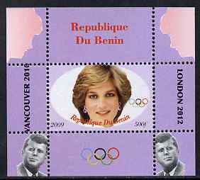 Benin 2009 Princess Diana, Kennedy & Olympics #08 individual perf deluxe sheet, unmounted mint. Note this item is privately produced and is offered purely on its thematic appeal, stamps on olympics, stamps on diana, stamps on royalty, stamps on personalities, stamps on kennedy, stamps on usa presidents, stamps on americana