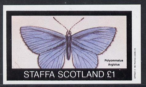 Staffa 1982 Butterflies (Polyommatus) imperf souvenir sheet (Â£1 value) unmounted mint, stamps on butterflies