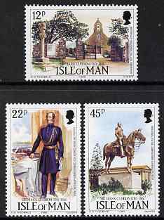 Isle of Man 1985 Birth Bicent of Lt Gen Sir Mark Cubbon (Indian administrator) set of 3 unmounted mint, SG 300-302, stamps on horses, stamps on militaria