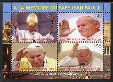 Gabon 2009 Olympic Games - In Memory of Pope John Paul #01 perf sheetlet containing 4 values unmounted mint. Note this item is privately produced and is offered purely on its thematic appeal, stamps on personalities, stamps on pope, stamps on religion, stamps on popes, stamps on olympics