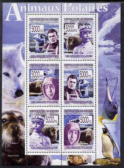 Guinea - Conakry 2009 Polar Animals & Explorers perf sheetlet containing 6 values unmounted mint, stamps on personalities, stamps on animals, stamps on polar, stamps on shackleton, stamps on penguins, stamps on 