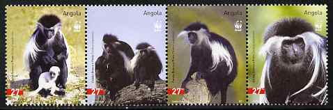 Angola 2004 WWF - Colobus Monkey perf strip of 4 unmounted mint. Note this item is privately produced and is offered purely on its thematic appeal SG 1717-20, stamps on animals, stamps on  wwf , stamps on monkeys, stamps on apes