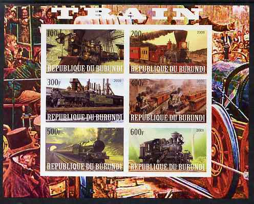 Burundi 2009 Steam Locos #3 imperf sheetlet containing 6 values unmounted mint, stamps on railways