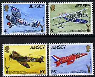 Jersey 1975 50th Anniversary of Royal Air Force Association, Jersey perf set of 4 unmounted mint, SG 133-36, stamps on aviation, stamps on  raf , stamps on 