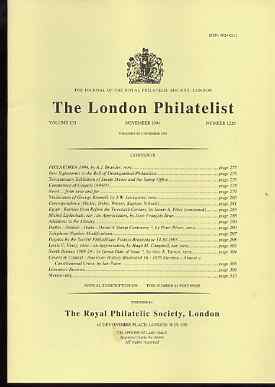 Literature - London Philatelist Vol 103 Number 1220 dated November 1994 - with articles relating to Egypt, India Dutia & North Borneo, stamps on 