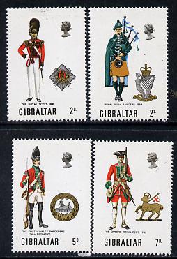 Gibraltar 1970 Military Uniforms #2 set of 4 unmounted mint, SG 248-51*, stamps on militaria     bagpipes, stamps on uniforms, stamps on scots, stamps on scotland