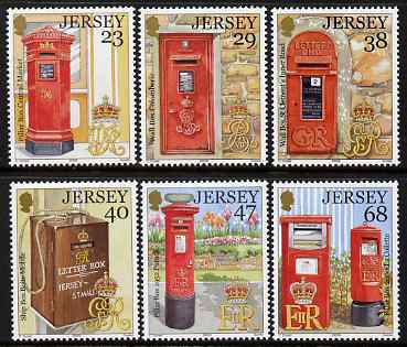 Jersey 2002 Jersey Postal History (1st Series) Postboxes set of 6 unmounted mint, SG 1067-72, stamps on postal, stamps on postboxes