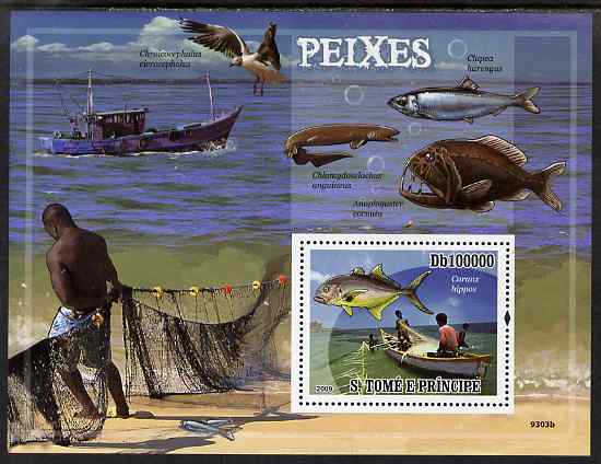 St Thomas & Prince Islands 2009 Fish & Fishing perf s/sheet unmounted mint, stamps on fish, stamps on fishing, stamps on ships