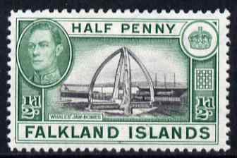 Falkland Islands 1938-50 KG6 Whales' Jawbones 1/2d mounted mint, SG 146, stamps on whales, stamps on  kg6 , stamps on 