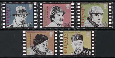Guernsey 1996 Centenary of Cinema - Screen Detectives set of 5 unmounted mint, SG 711-15, stamps on cinema, stamps on personalities