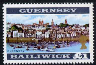 Guernsey 1969-70 £1 View of Guernsey (perf 12.5) unmounted mint, SG 28, stamps on tourism, stamps on ports