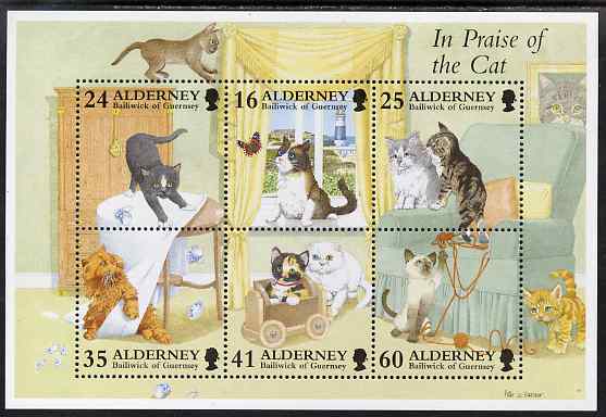 Guernsey - Alderney 1996 Cats perf m/sheet unmounted mint, SG MSA95, stamps on cats, stamps on lighthouses