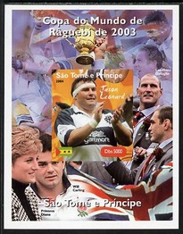 St Thomas & Prince Islands 2004 Rugby World Cup #7 Jason Leonard imperf souvenir sheet unmounted mint. Note this item is privately produced and is offered purely on its thematic appeal, stamps on sport, stamps on rugby, stamps on diana