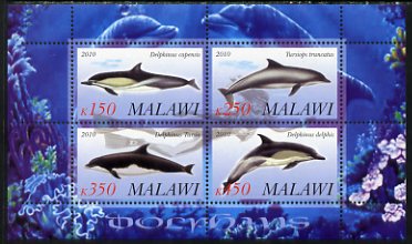 Malawi 2010 Dolphins perf sheetlet containing 4 values unmounted mint, stamps on marine life, stamps on whales, stamps on dolphins