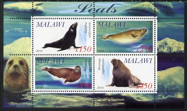 Malawi 2010 Seals perf sheetlet containing 4 values unmounted mint, stamps on marine life, stamps on seals