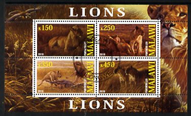 Malawi 2010 Lions perf sheetlet containing 4 values fine cto used, stamps on animals, stamps on cats, stamps on lions