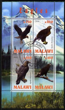 Malawi 2010 Eagles perf sheetlet containing 4 values fine cto used, stamps on birds, stamps on birds of prey, stamps on eagles