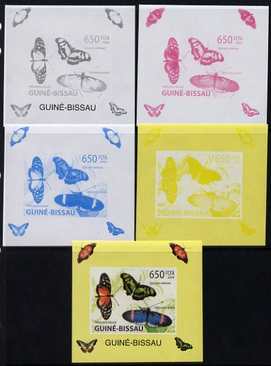 Guinea - Bissau 2009 Butterflies individual deluxe sheet #3 - the set of 5 imperf progressive proofs comprising the 4 individual colours plus all 4-colour composite, unmounted mint , stamps on butterflies
