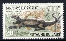 Laos 1967 Water Monitor 200k from Reptiles set fine used, SG 226, stamps on animals, stamps on reptiles, stamps on monitor