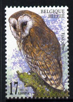 Belgium 1999 Barn Owl (Tyto alba) 17f unmounted mint SG 3477, stamps on birds, stamps on birds of prey, stamps on owls