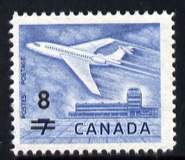 Canada 1964 Surcharged 8c on 7c Douglas DC-9 unmounted mint SG 556, stamps on aviation, stamps on douglas, stamps on dc-9, stamps on 