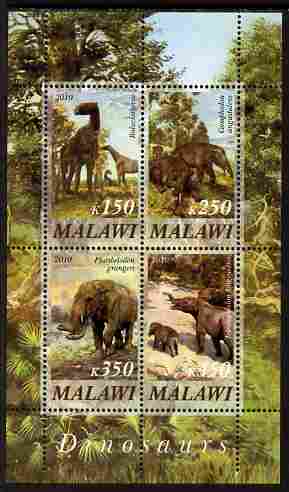 Malawi 2010 Dinosaurs #04 perf sheetlet containing 4 values unmounted mint, stamps on dinosaurs