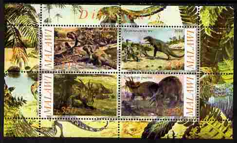 Malawi 2010 Dinosaurs #08 perf sheetlet containing 4 values unmounted mint, stamps on dinosaurs