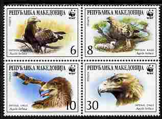 Macedonia 2001 WWF - Imperial Eagle perf set of 4 in se-tenant block unmounted mint SG 319-22, stamps on birds, stamps on  wwf , stamps on birds of prey, stamps on eagles