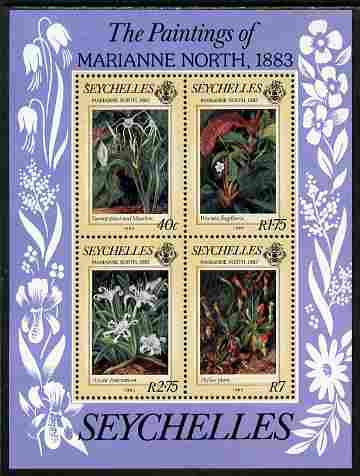 Seychelles 1983 Centenary of Visit by Marianne North (artist) perf m/sheet unmounted mint, SG MS 572, stamps on arts, stamps on flowers