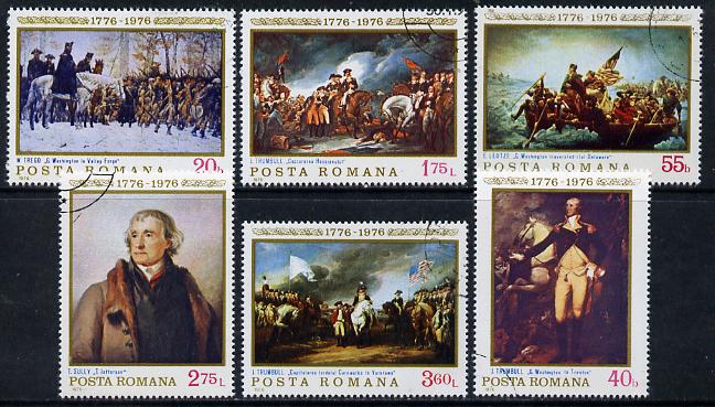 Rumania 1976 'Interphil '76' Stamp Exhibition & USA Bicentenary (Paintings) set of 6 cto used, Mi 3320-25, SG 4190-95, stamps on arts    history    battles    personalities        americana     stamp exhibitions