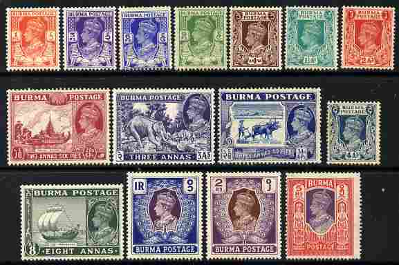Burma 1938-40 KG6 pictorial definitive set complete to 5r 15 values mounted mint SG 18a-32, stamps on , stamps on  kg6 , stamps on 