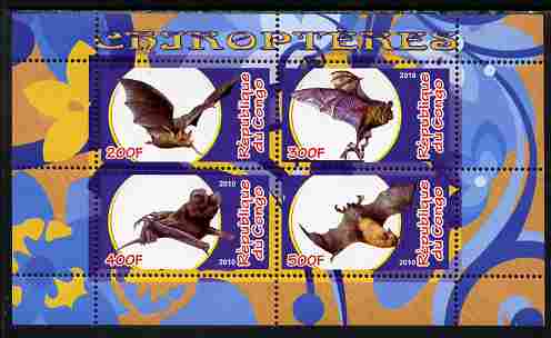 Congo 2010 Chiroptera (Bats) perf sheetlet containing 4 values unmounted mint, stamps on animals, stamps on mammals, stamps on bats