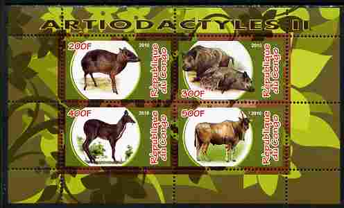 Congo 2010 Artiodactyla (Even toed Mammals) #2 perf sheetlet containing 4 values unmounted mint, stamps on , stamps on  stamps on animals, stamps on  stamps on mammals, stamps on  stamps on 