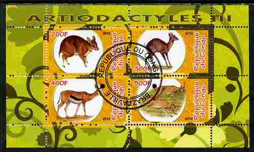 Congo 2010 Artiodactyla (Even toed Mammals) #3 perf sheetlet containing 4 values fine cto used, stamps on animals, stamps on mammals, stamps on 