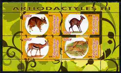 Congo 2010 Artiodactyla (Even toed Mammals) #3 perf sheetlet containing 4 values unmounted mint, stamps on animals, stamps on mammals, stamps on 