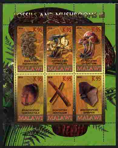 Rwanda 2010 Fossils & Mushrooms #3 perf sheetlet containing 6 values unmounted mint, stamps on fungi, stamps on fossils, stamps on minerals