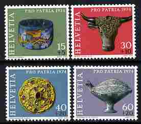 Switzerland 1974 Pro Patria - Archaeological Discoveries perf set of 4 unmounted mint SG 887-90, stamps on archaeology, stamps on fossils