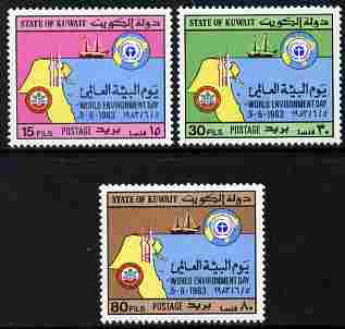 Kuwait 1983 World Environment Day perf set of 3 unmounted mint SG 1009-11, stamps on environment, stamps on maps
