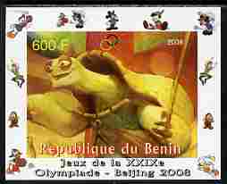 Benin 2008 Beijing Olympics - Disney Characters - Scenes from Kung Fu Panda #1 - individual imperf deluxe sheet unmounted mint. Note this item is privately produced and i..., stamps on disney, stamps on films, stamps on movies, stamps on cinema, stamps on cartoons, stamps on martial arts, stamps on bears