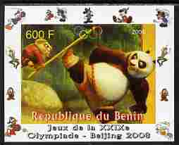 Benin 2008 Beijing Olympics - Disney Characters - Scenes from Kung Fu Panda #2 - individual imperf deluxe sheet unmounted mint. Note this item is privately produced and i..., stamps on disney, stamps on films, stamps on movies, stamps on cinema, stamps on cartoons, stamps on martial arts, stamps on bears