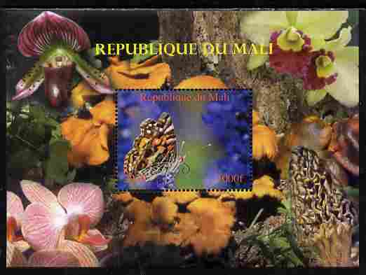 Mali 2010 Butterflies #05 with Orchids & Fungi in background perf s/sheet unmounted mint. Note this item is privately produced and is offered purely on its thematic appeal,, stamps on butterflies, stamps on flowers, stamps on orchids, stamps on fungi