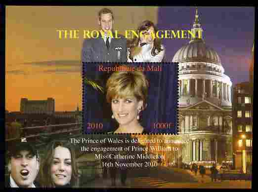 Mali 2010 Royal Engagement (William & Kate) #02 perf s/sheet unmounted mint. Note this item is privately produced and is offered purely on its thematic appeal,, stamps on royalty, stamps on william, stamps on kate, stamps on diana