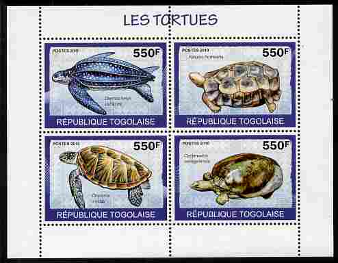 Togo 2010 Turtles perf sheetlet containing 4 values unmounted mint , stamps on animals, stamps on reptiles, stamps on turtles