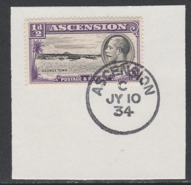 Ascension 1934 KG5 Pictorial 1/2d Georgetown SG 21 on piece with full strike of Madame Joseph forged postmark type 21, stamps on , stamps on  kg5 , stamps on 