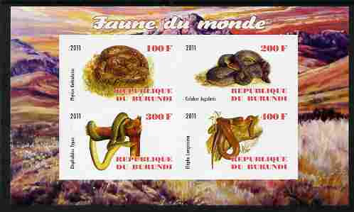 Burundi 2011 Fauna of the World - Reptiles - Snakes #1 imperf sheetlet containing 4 values unmounted mint, stamps on animals, stamps on reptiles, stamps on snakes