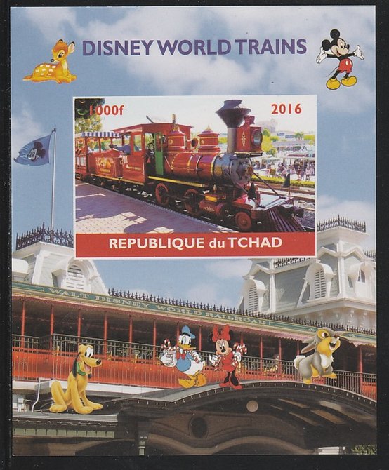 Chad 2016 Disneyworld Trains #1 imperf s/sheet containing 1 value unmounted mint. Note this item is privately produced and is offered purely on its thematic appeal. . , stamps on disney, stamps on films, stamps on cinema, stamps on movies, stamps on railways